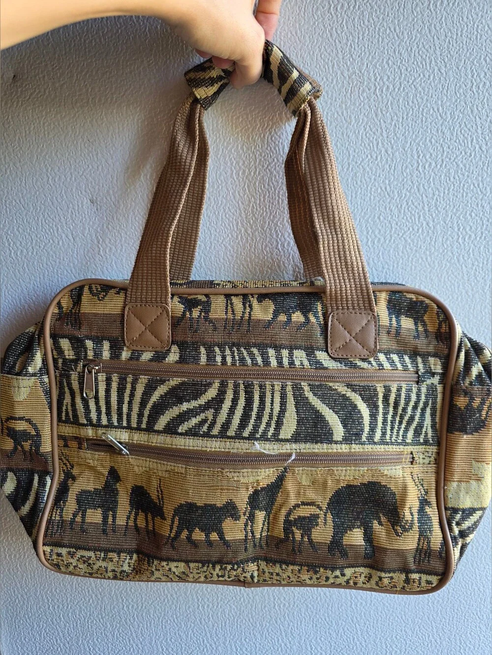Vintage Pioneer Express animal safari tapestry Travel Duffel Bag Boho Grannycore